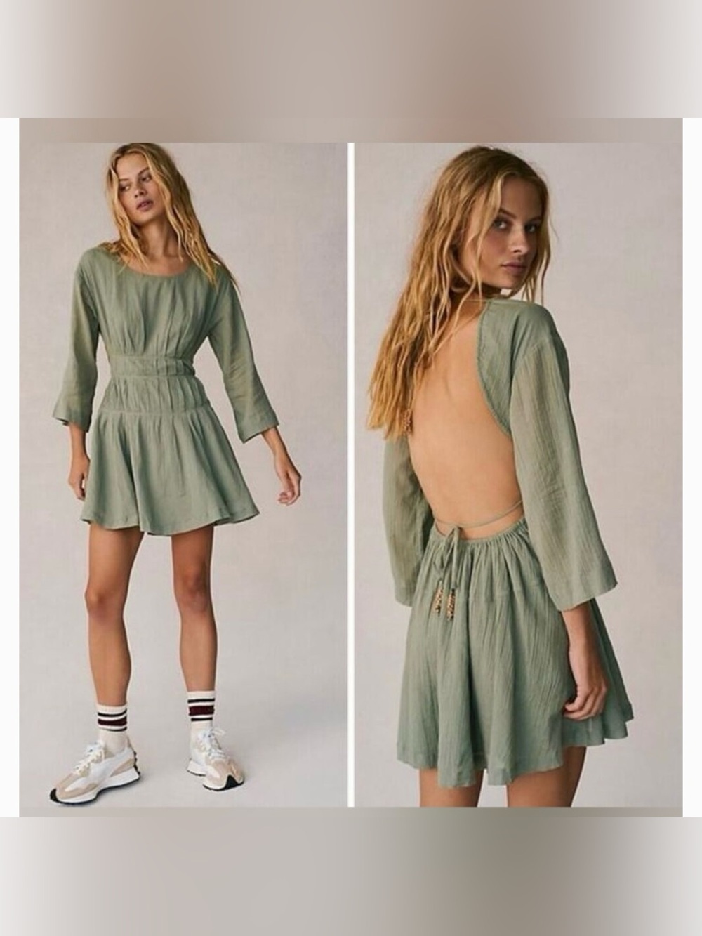 Free People Open-Back Sage Mini Dress